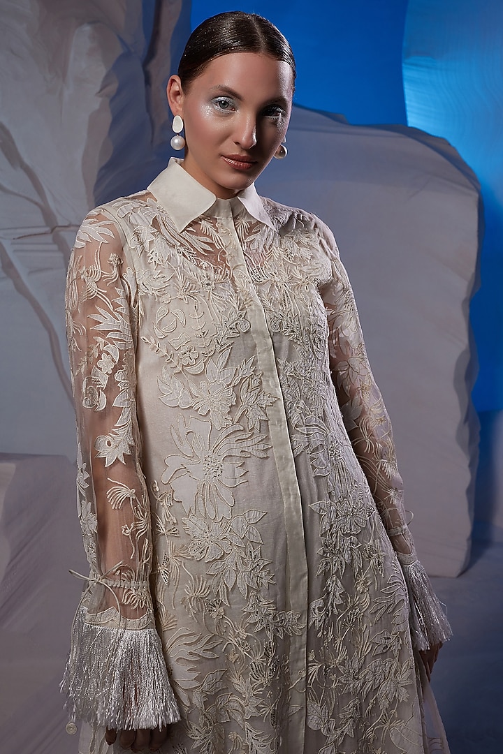 Ivory Organza Silk & Fine Cotton Kurta by Samant Chauhan at Pernia's Pop Up Shop