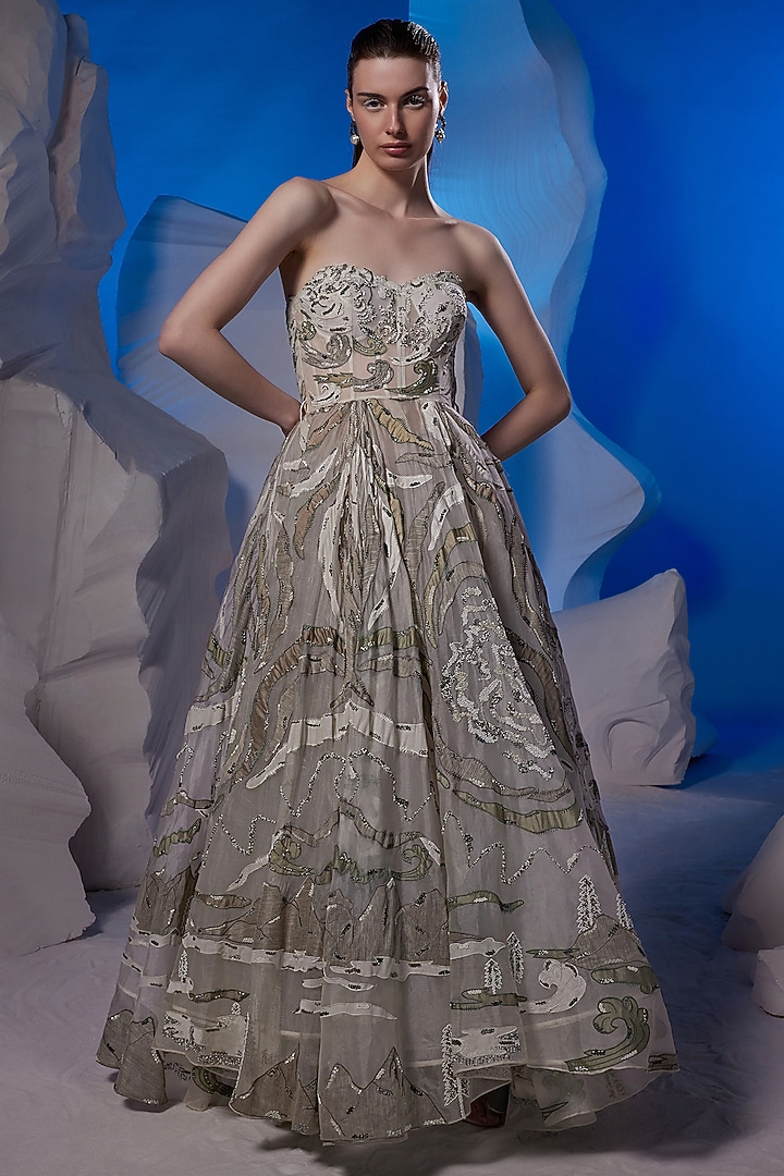 Ivory Organza Silk Off-Shoulder Bridal Gown by Samant Chauhan at Pernia's Pop Up Shop