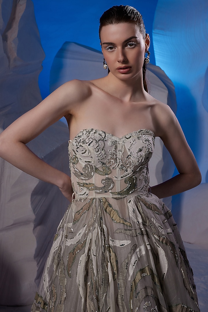 Ivory Organza Silk Off-Shoulder Bridal Gown by Samant Chauhan at Pernia's Pop Up Shop