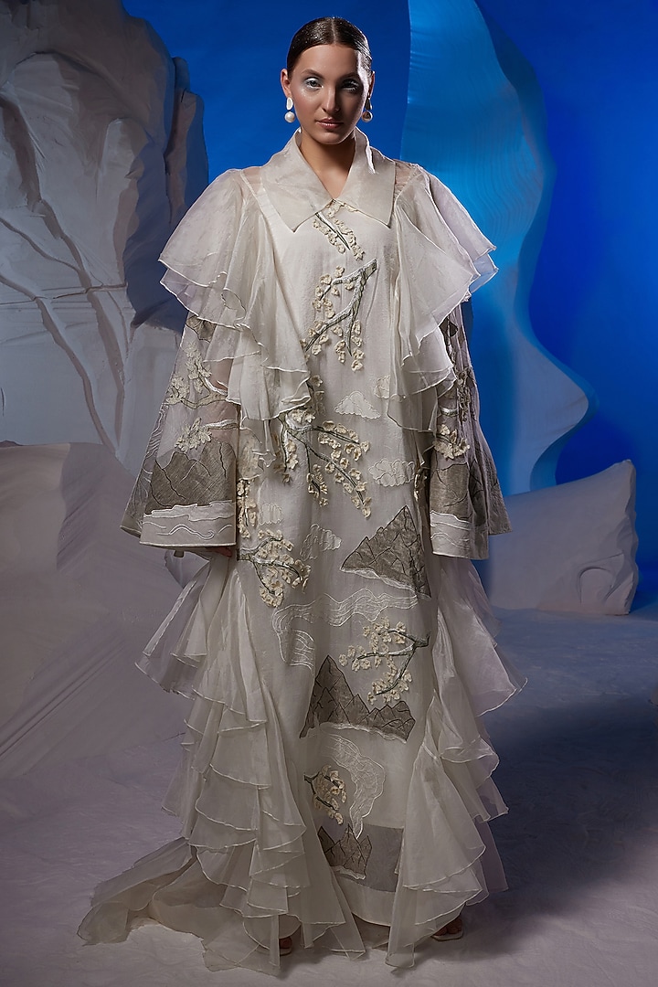 Ivory Organza Silk & Cotton Kurta by Samant Chauhan at Pernia's Pop Up Shop