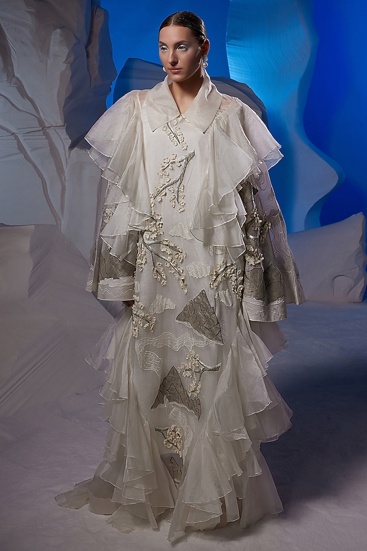 Ivory Organza Silk & Cotton Kurta by Samant Chauhan at Pernia's Pop Up Shop