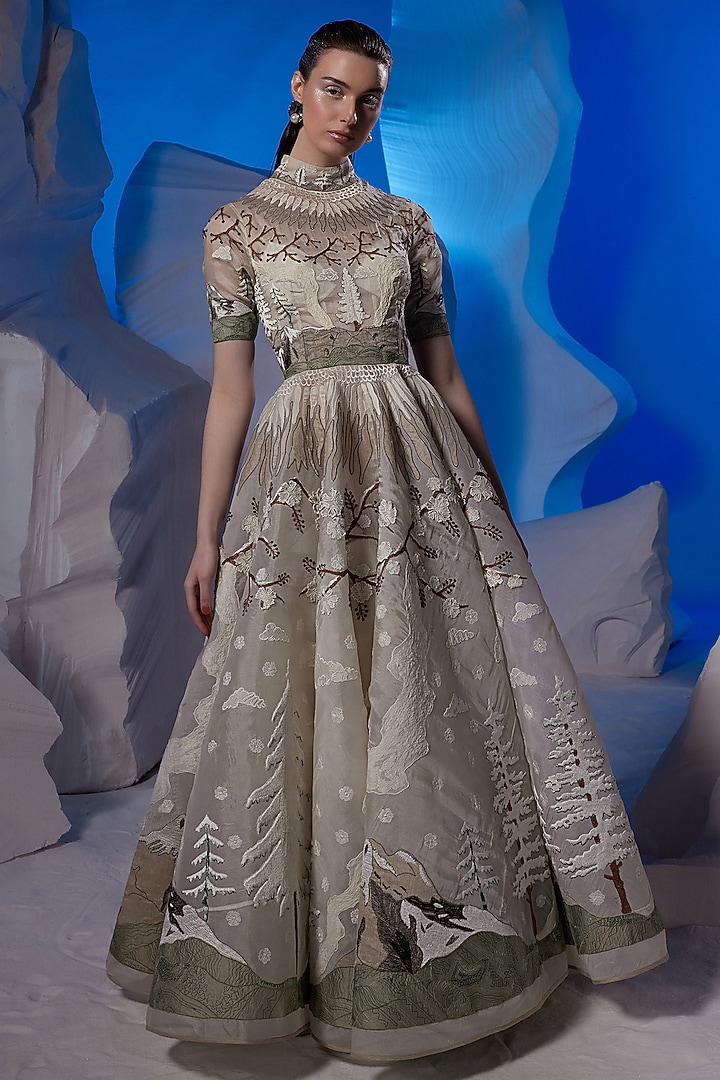 Ivory Organza Silk & Cotton Bridal Gown by Samant Chauhan at Pernia's Pop Up Shop