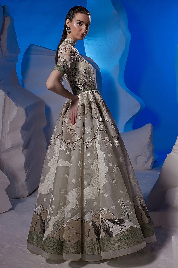 Ivory Organza Silk & Cotton Bridal Gown by Samant Chauhan at Pernia's Pop Up Shop