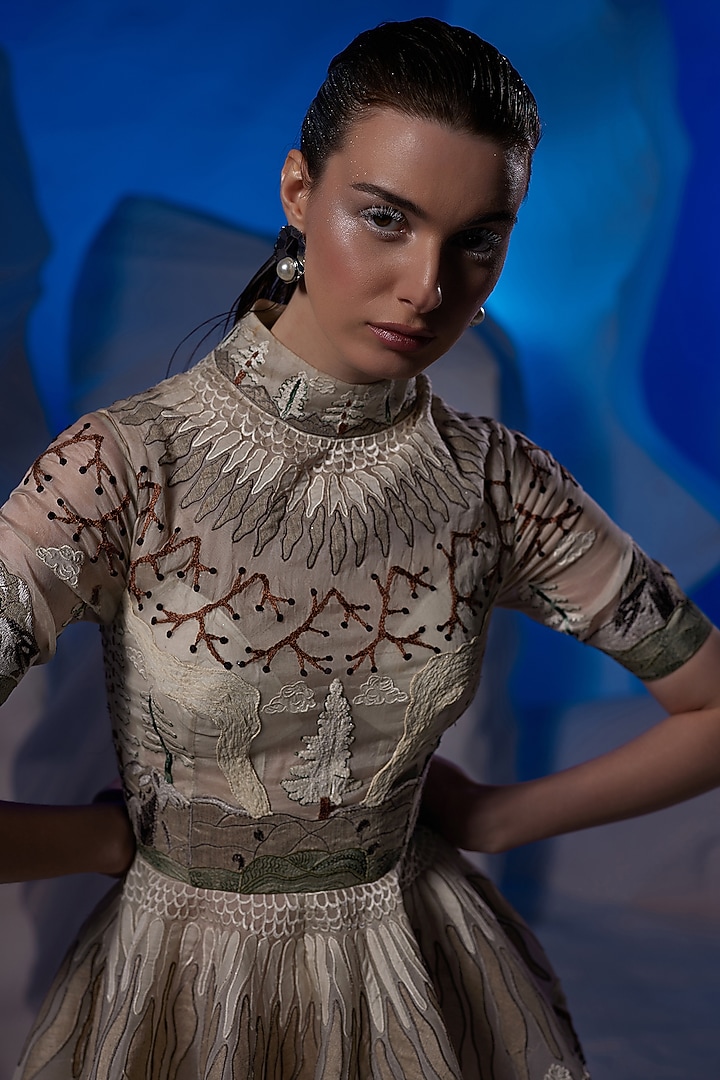 Ivory Organza Silk & Cotton Bridal Gown by Samant Chauhan at Pernia's Pop Up Shop