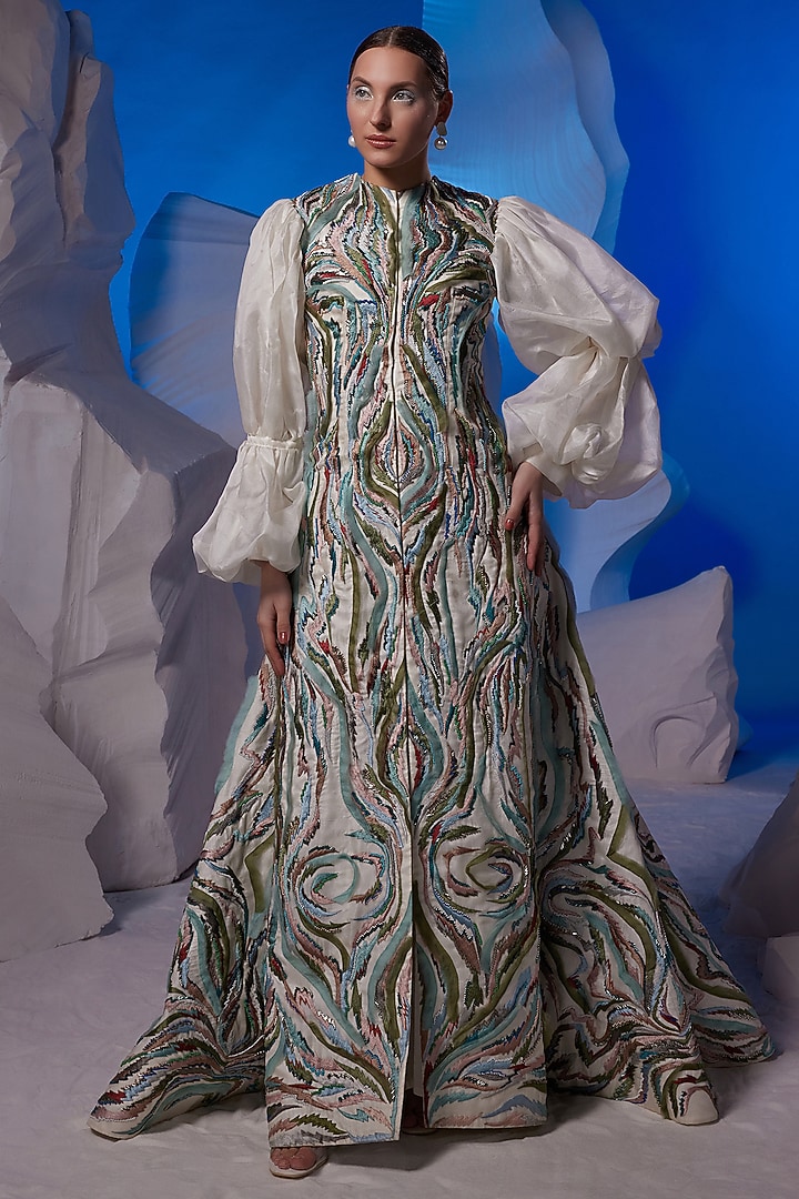 Ivory Organza Silk & Fine Cotton Wedding Gown by Samant Chauhan at Pernia's Pop Up Shop