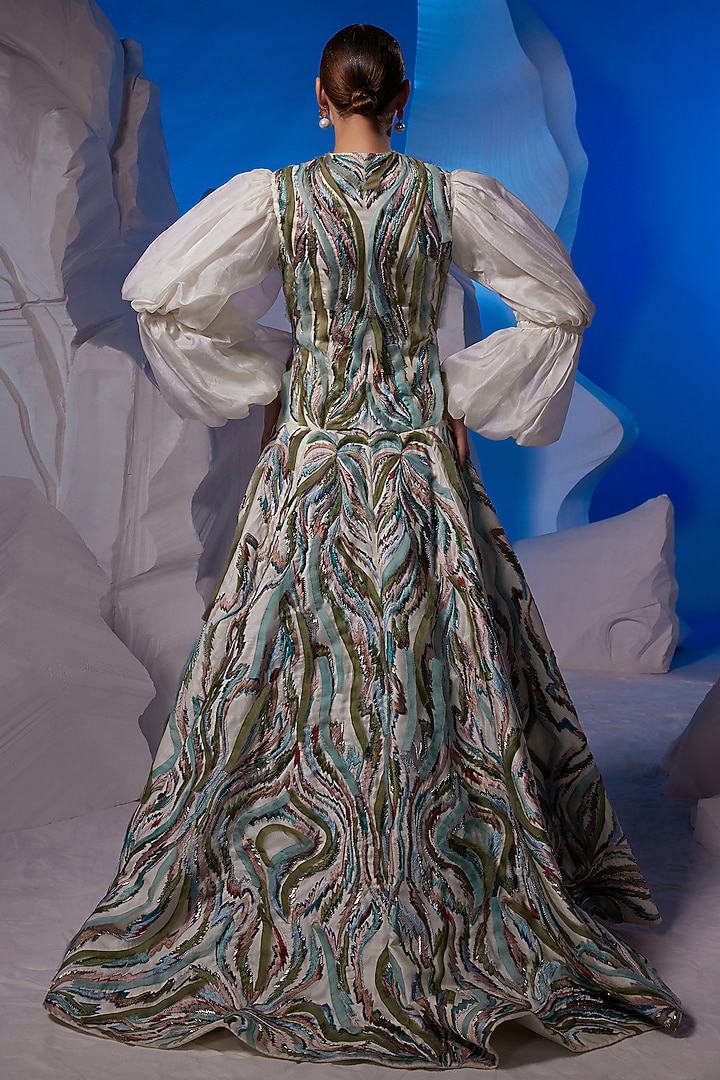 Ivory Organza Silk & Fine Cotton Wedding Gown by Samant Chauhan at Pernia's Pop Up Shop