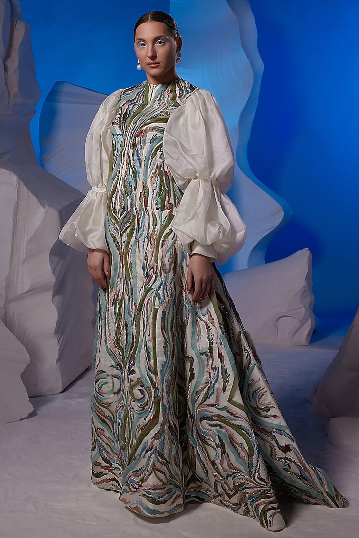 Ivory Organza Silk & Fine Cotton Wedding Gown by Samant Chauhan at Pernia's Pop Up Shop