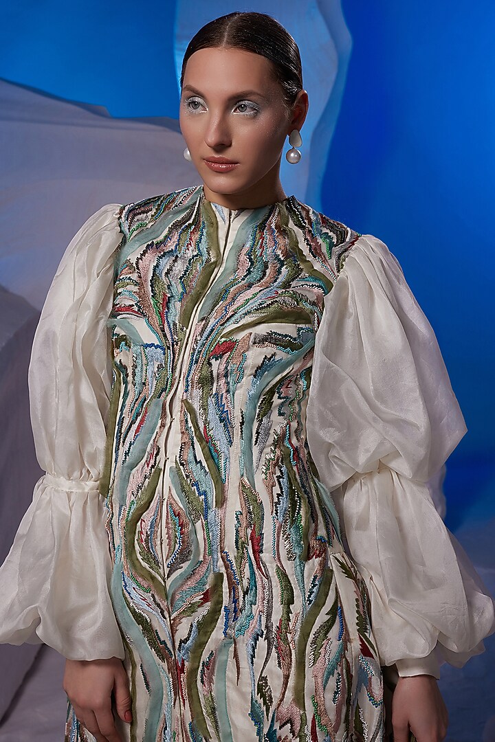 Ivory Organza Silk & Fine Cotton Wedding Gown by Samant Chauhan at Pernia's Pop Up Shop