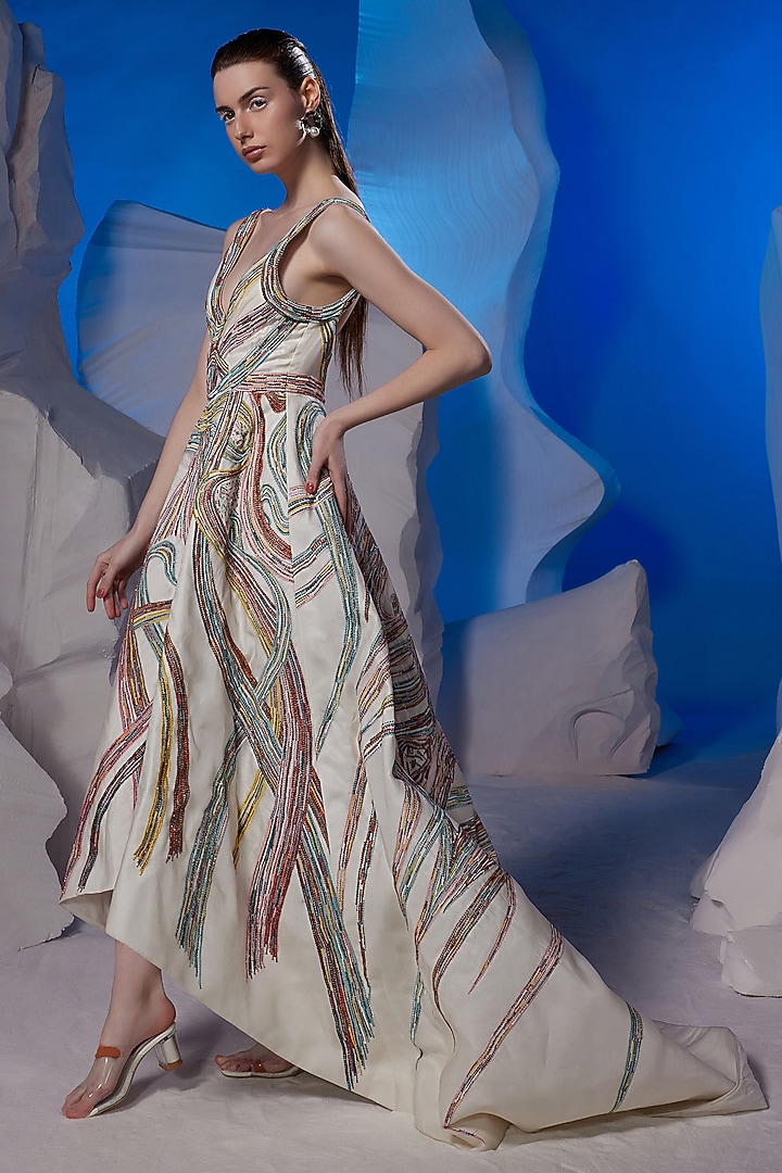 Off-White Cotton Silk & Cotton Wedding Gown by Samant Chauhan at Pernia's Pop Up Shop