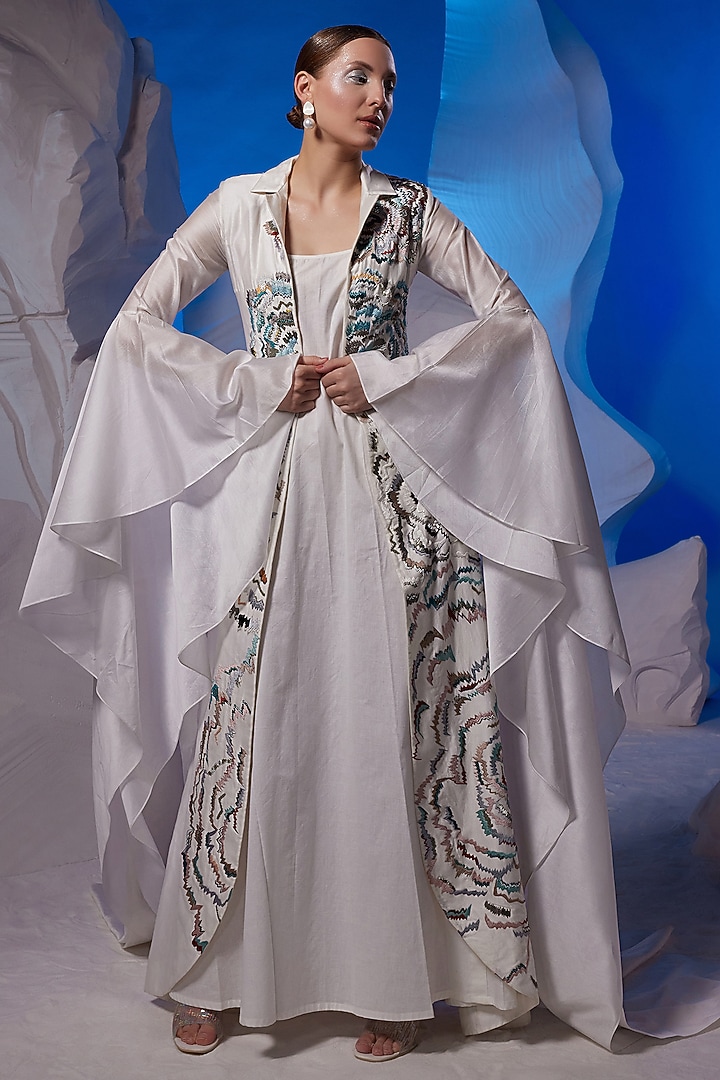 Off-White Cotton Silk & Cotton Engagement Gown by Samant Chauhan at Pernia's Pop Up Shop
