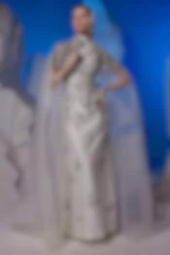 Ivory Organza Silk & Cotton Silk Jacket Party Wear Dress by Samant Chauhan at Pernia's Pop Up Shop