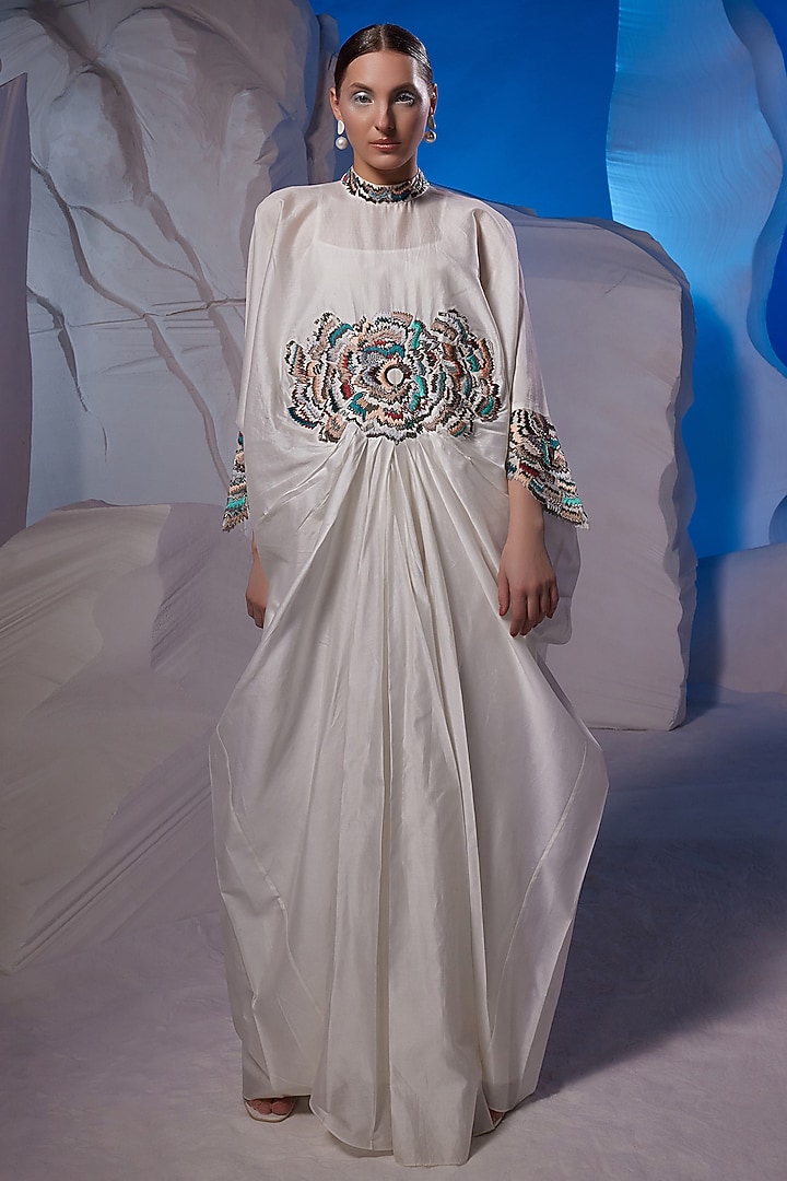 Ivory Cotton Silk & Fine Cotton Cocktail Dress by Samant Chauhan at Pernia's Pop Up Shop