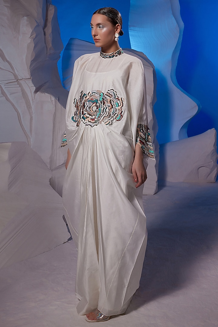 Ivory Cotton Silk & Fine Cotton Cocktail Dress by Samant Chauhan at Pernia's Pop Up Shop