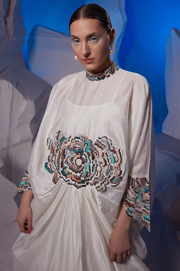 Ivory Cotton Silk & Fine Cotton Cocktail Dress by Samant Chauhan at Pernia's Pop Up Shop