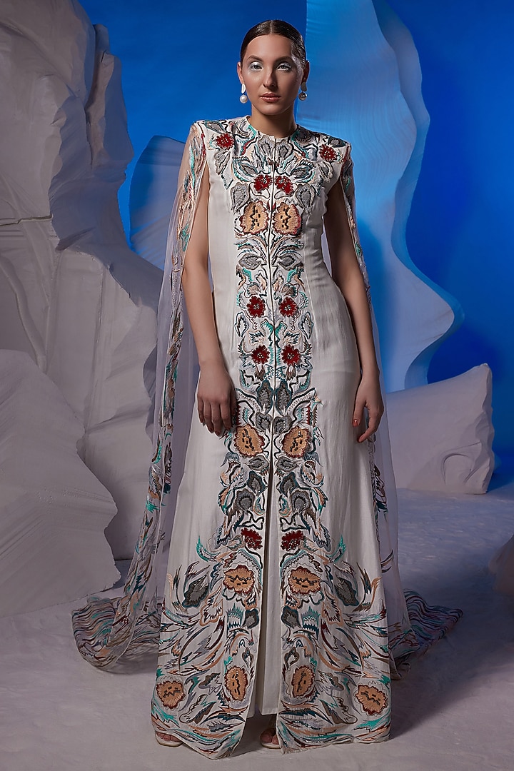 Ivory Cotton Silk & Fine Cotton Party Wear Dress by Samant Chauhan at Pernia's Pop Up Shop