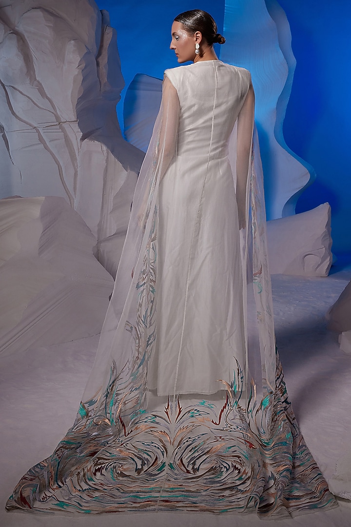 Ivory Cotton Silk & Fine Cotton Party Wear Dress by Samant Chauhan at Pernia's Pop Up Shop