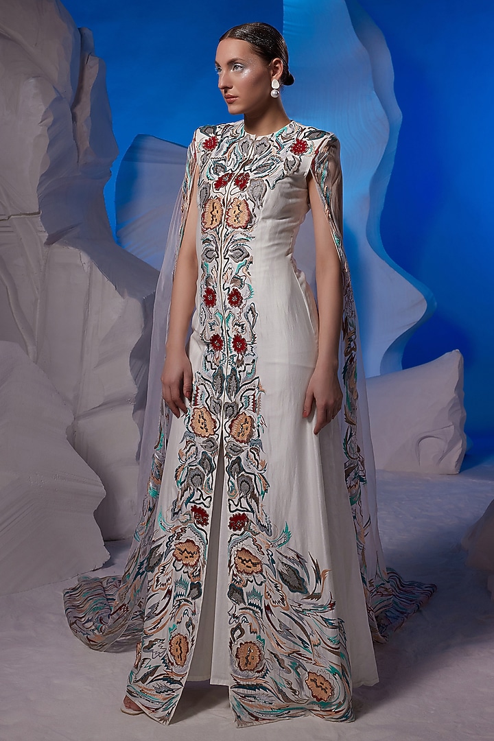 Ivory Cotton Silk & Fine Cotton Party Wear Dress by Samant Chauhan at Pernia's Pop Up Shop
