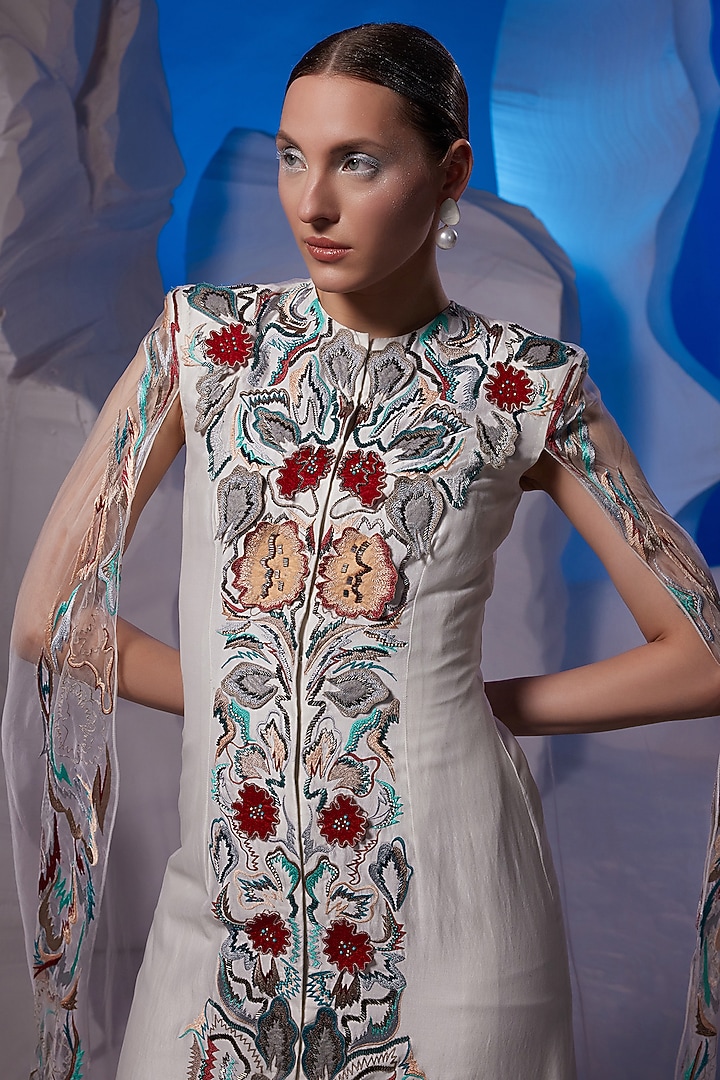 Ivory Cotton Silk & Fine Cotton Party Wear Dress by Samant Chauhan at Pernia's Pop Up Shop