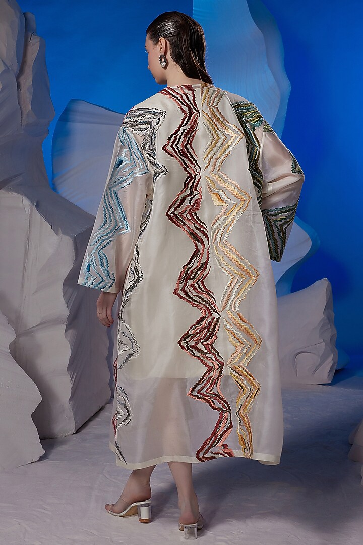 Ivory Organza Silk & Cotton Silk Jacket Party Wear Dress by Samant Chauhan at Pernia's Pop Up Shop