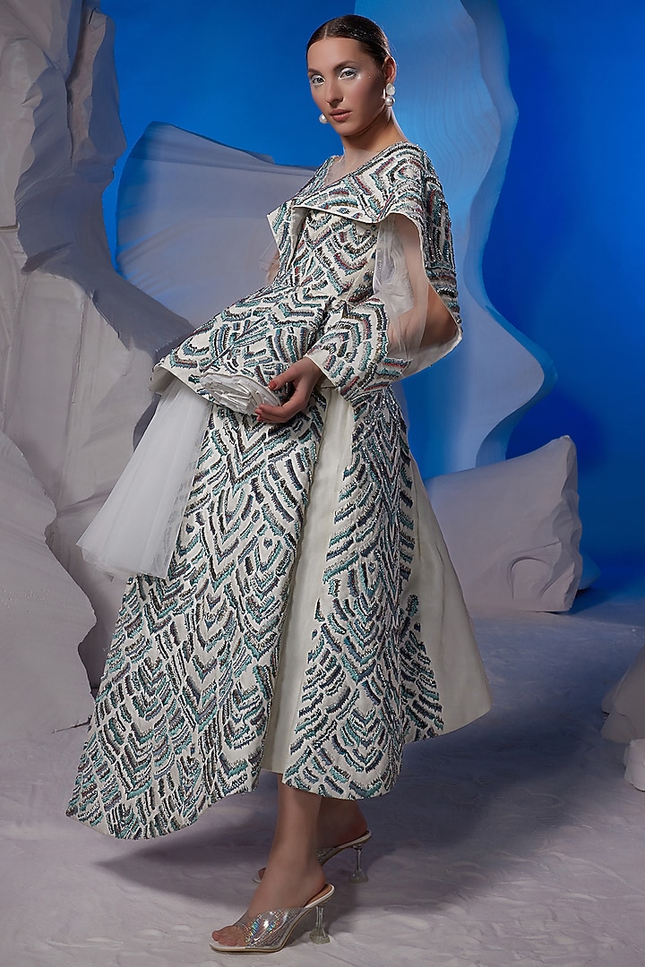 Off-White Cotton Silk & Net Party Wear Dress by Samant Chauhan at Pernia's Pop Up Shop