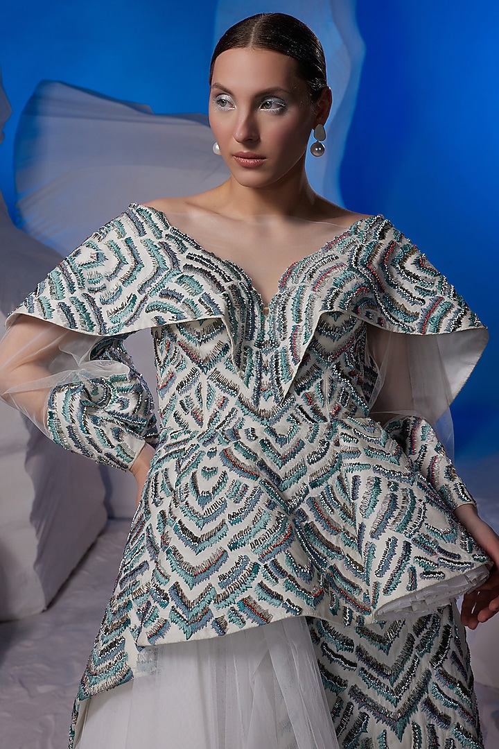 Off-White Cotton Silk & Net Party Wear Dress by Samant Chauhan at Pernia's Pop Up Shop