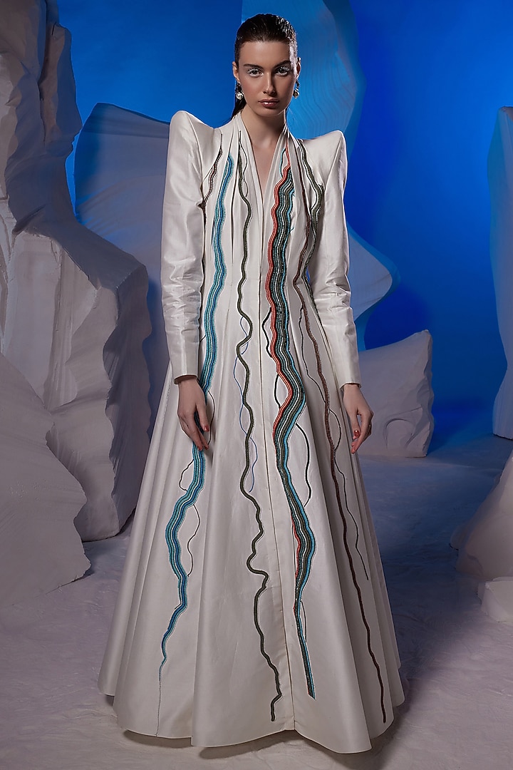 Ivory Cotton Silk Wedding Gown by Samant Chauhan at Pernia's Pop Up Shop