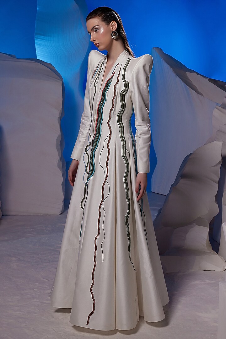 Ivory Cotton Silk Wedding Gown by Samant Chauhan at Pernia's Pop Up Shop