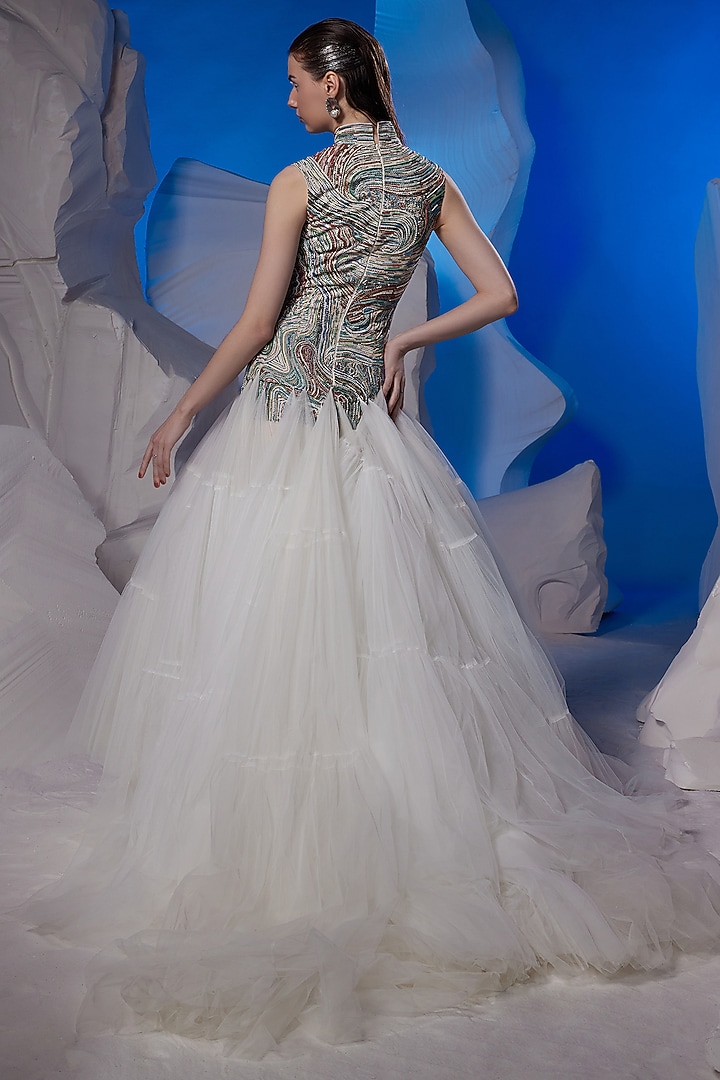 Ivory Fine Cotton & Net Wedding Gown by Samant Chauhan at Pernia's Pop Up Shop