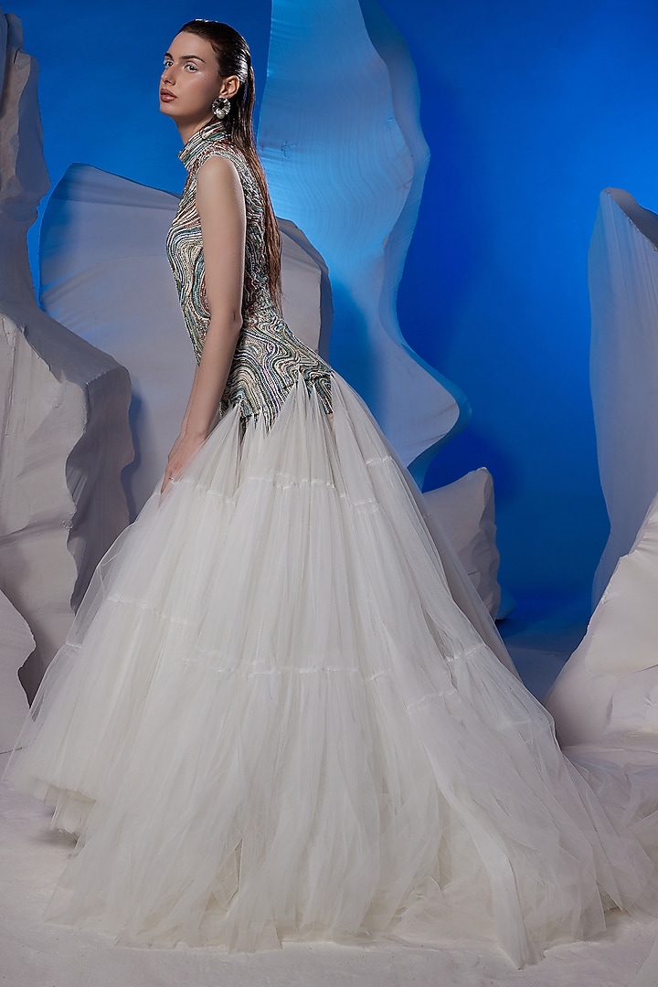 Ivory Fine Cotton & Net Wedding Gown by Samant Chauhan at Pernia's Pop Up Shop
