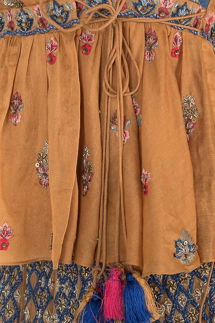 Mustard & Blue Embroidered Bridal Lehenga Set by Samant Chauhan at Pernia's Pop Up Shop
