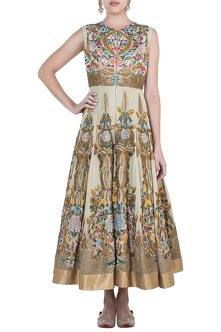 Gold Embroidered Shimmer Bridal Anarkali Gown by Samant Chauhan at Pernia's Pop Up Shop
