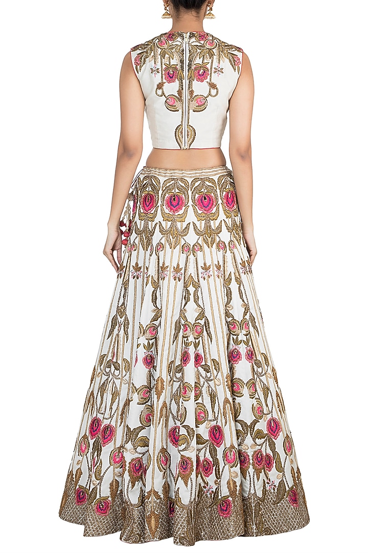 Off White Embroidered Cotton Silk Bridal Lehenga Set by Samant Chauhan at Pernia's Pop Up Shop