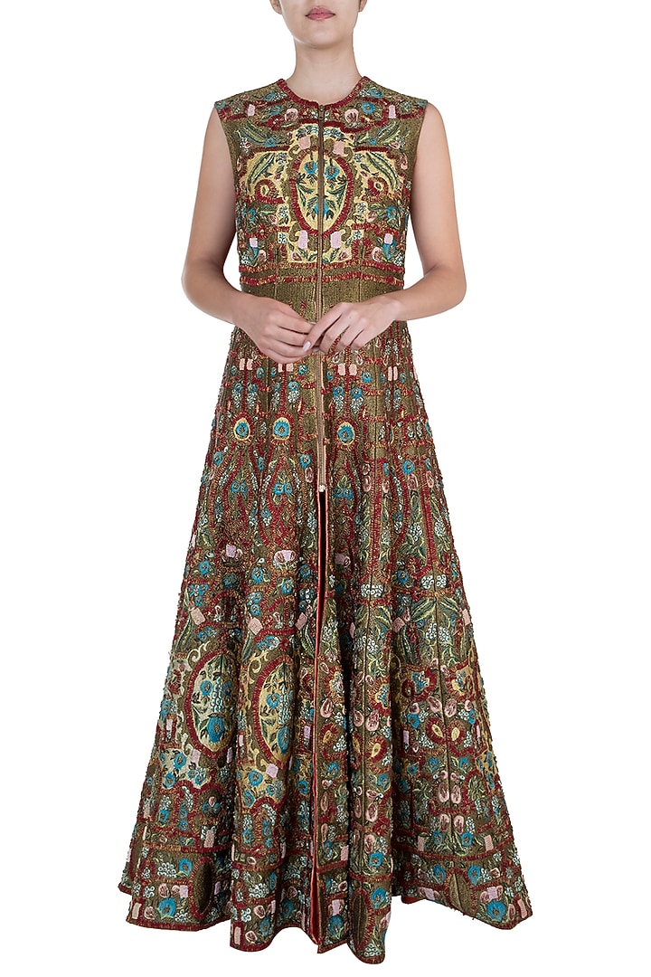 Red Embroidered Bridal Anarkali Gown by Samant Chauhan at Pernia's Pop Up Shop