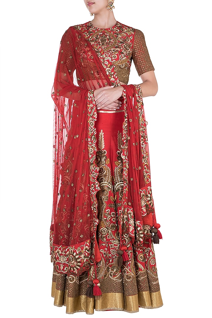 Red Embroidered Bridal Lehenga Set by Samant Chauhan at Pernia's Pop Up Shop