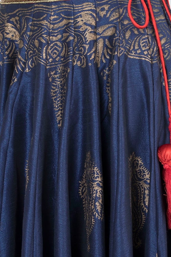 Navy Blue Embroidered Printed Wedding Lehenga Set by Samant Chauhan at Pernia's Pop Up Shop