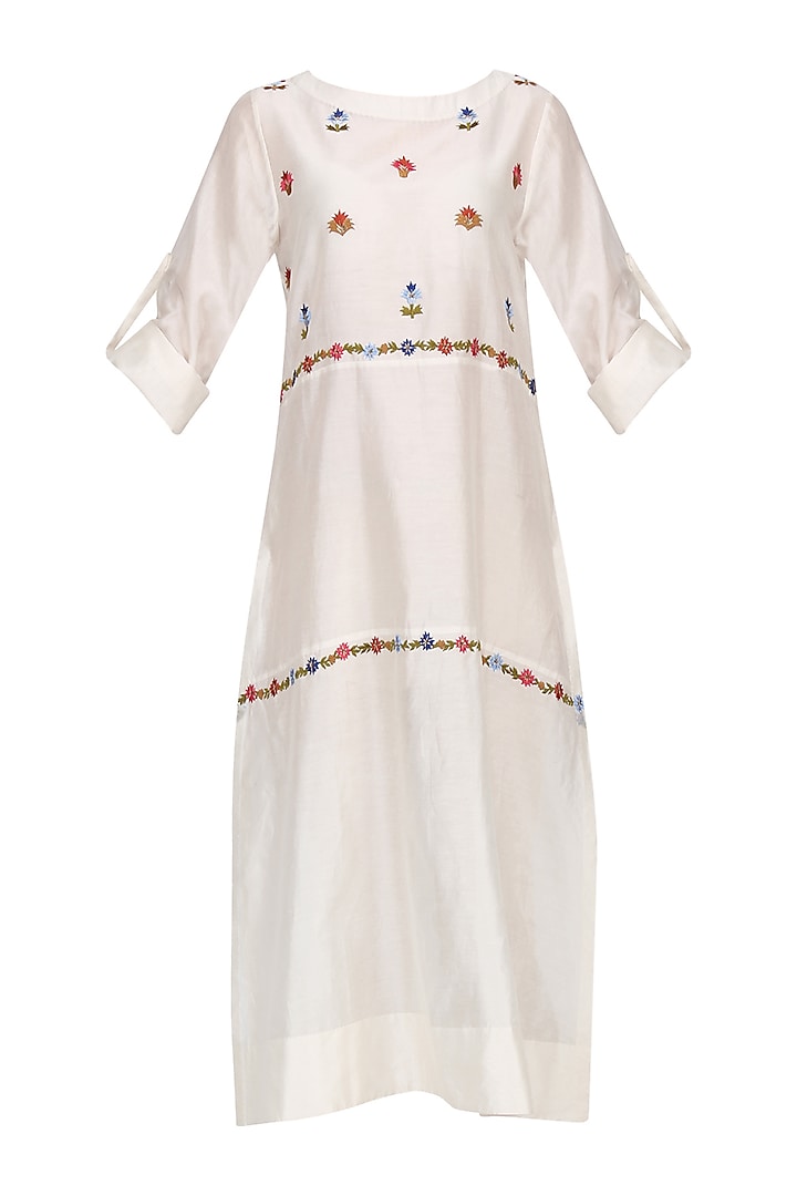 Off White Thread Embroidered Tiered Kurta by Samant Chauhan