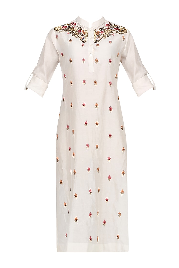 Off White Thread Embroidered Kurta by Samant Chauhan