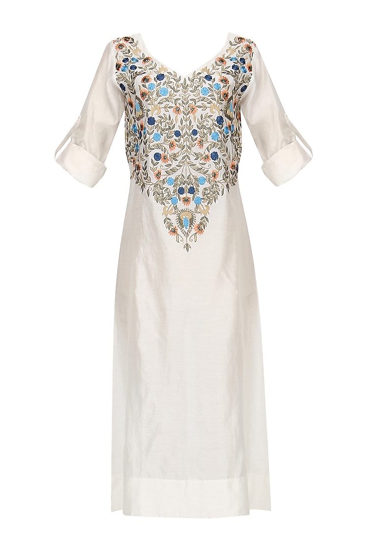 Off White Thread Embroidered Kurta by Samant Chauhan