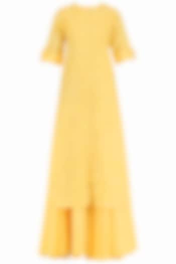 Yellow embroidered layered kurta available only at Pernia's Pop Up Shop.