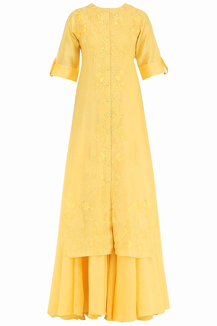 Yellow Embroidered Layered Kurta by Samant Chauhan
