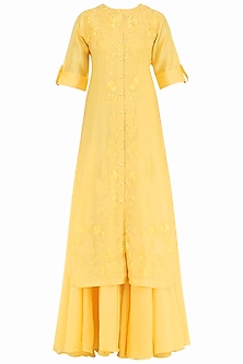Yellow embroidered layered kurta available only at Pernia's Pop Up Shop ...