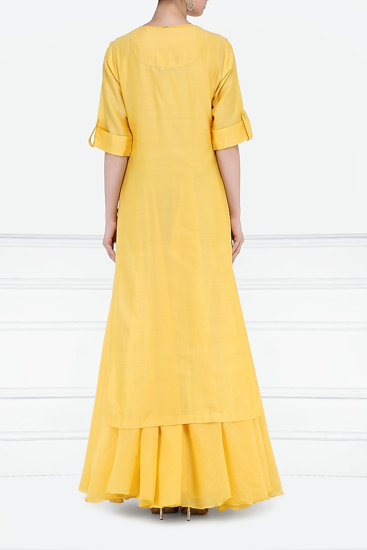 Yellow embroidered layered kurta available only at Pernia's Pop Up Shop.