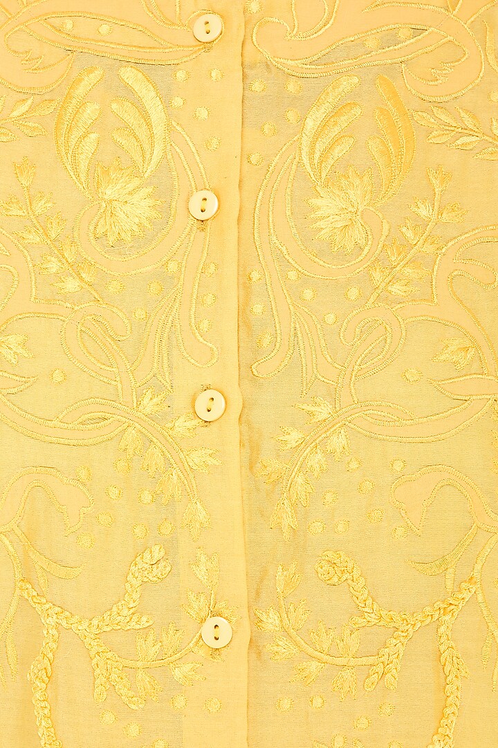 Yellow embroidered layered kurta available only at Pernia's Pop Up Shop.