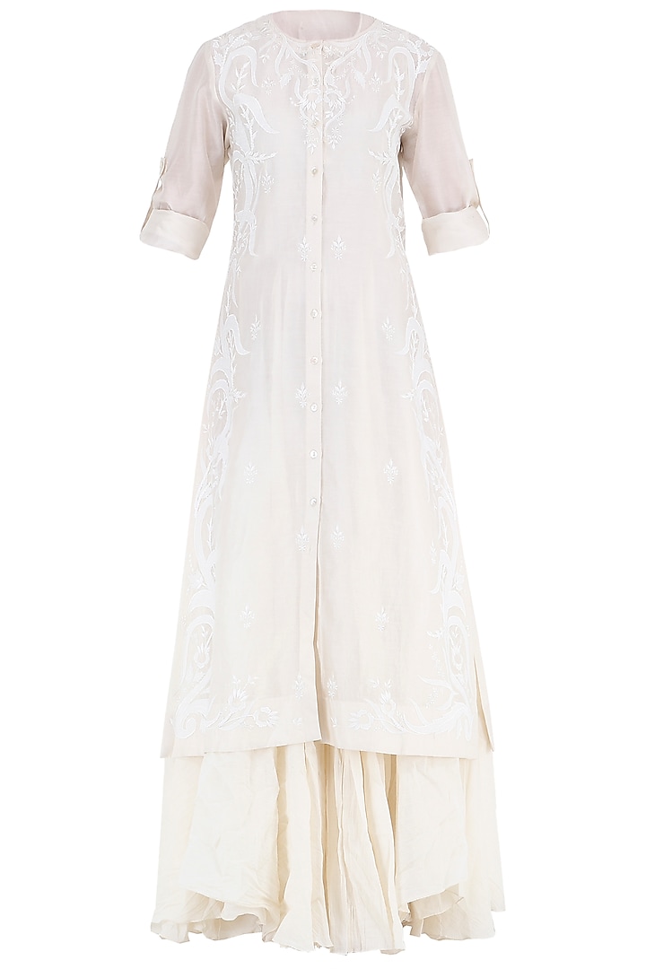 Off White Embroidered Layered Kurta by Samant Chauhan