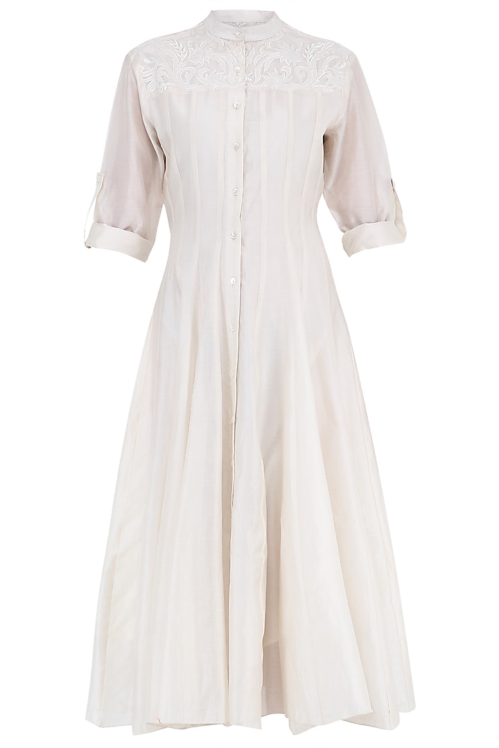Off White Embroidered Midi Shirt Dress by Samant Chauhan