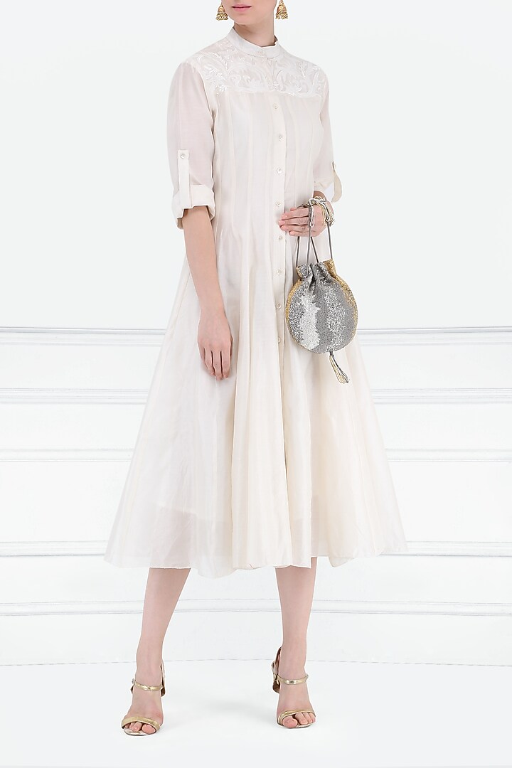 Off white embroidered midi shirt dress available only at Pernia's Pop Up Shop.
