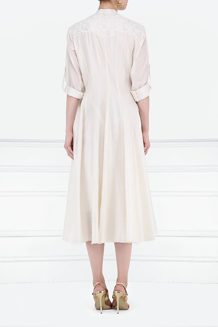 Off white embroidered midi shirt dress available only at Pernia's Pop Up Shop.