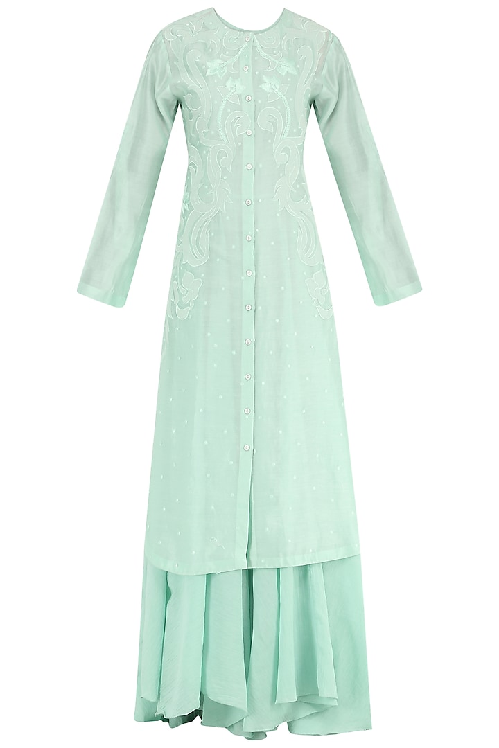 Turquoise Embroidered Layered Kurta by Samant Chauhan