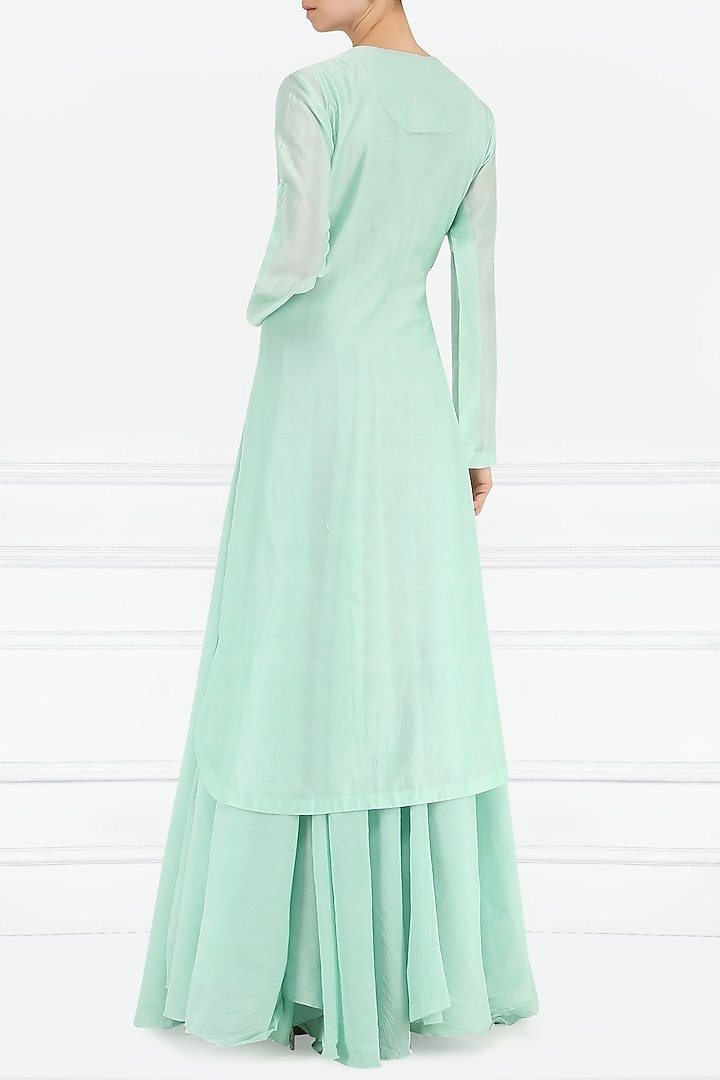 Turquoise embroidered layered kurta available only at Pernia's Pop Up Shop.