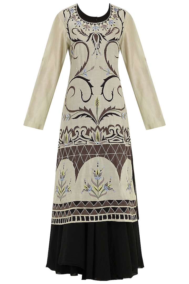 Black And Grey Multi-Colour Embroidered Layered Kurta by Samant Chauhan
